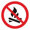 No fires, fire hazard, vector sign, red circle frame, eps.