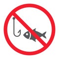 No fishing glyph icon, prohibition and forbidden