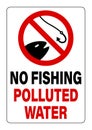 No fishing, polluted water. Ban sign with a fish is biting the hook. Text below Royalty Free Stock Photo