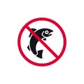 No fishing prohibited sign, forbidden modern round sticker, vector illustration