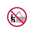 No fishing prohibited sign, forbidden modern round sticker, vector illustration