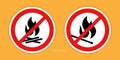 No flames signs. Vector illustration of two prohibition signs with burning match and campfire symbols Royalty Free Stock Photo