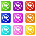 No flea sign icons 9 set