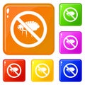 No flea sign icons set vector color
