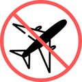 No flight sign flat vector icon isolated in white background for apps mobile, print and websites. Warning label. Royalty Free Stock Photo