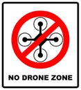 No fly drones sign. No fly zone, Drone sign isolated on white background, Vector illustration. Prohibition symbol in red