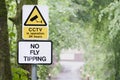 No fly tipping sign in beautiful landscape garden Royalty Free Stock Photo