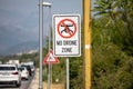 No-fly zone - drone fly forbiden - sign near the airport in Tivat