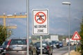 No-fly zone - drone fly forbiden - sign near the airport in Tivat