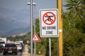 No-fly zone - drone fly forbiden - sign near the airport in Tivat