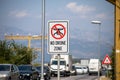 No-fly zone - drone fly forbiden - sign near the airport in Tivat