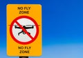 No drone zone sign the blue sky background.No fly zone sign.