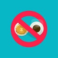 No food and drink allowed red sign or stop forbidden junk meal icon flat cartoon illustration, idea of dont eating prohibited fast