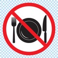No food sign, No eating allowed sign. Red prohibition no food sign. Do not eat sign.