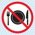 No food sign, No eating allowed sign. Red prohibition no food sign.