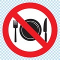 No food sign, No eating allowed sign. Red prohibition no food sign.