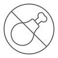 No food thin line icon, forbidden and prohibited, no food sign, vector graphics, a linear pattern on a white background Royalty Free Stock Photo