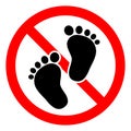 No foot step sign. No barefoot sign. Prohibited footprint icon. Vector illustration Royalty Free Stock Photo