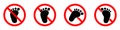No foot step sign. No barefoot sign. Prohibited footprint icon. Vector illustration Royalty Free Stock Photo