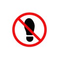 No foot step sign. Vector precede icon, red and black illustration Royalty Free Stock Photo