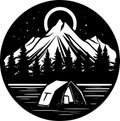 Camping - black and white isolated icon - vector illustration