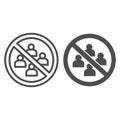 No gathering in group of people line and solid icon, social distancing concept, Avoid Crowds sign on white background