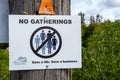 No Gatherings sign in Ontario town during pandemic