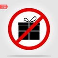 No Gift box sign icon. Present symbol. Red prohibition sign. Stop symbol. Vector Royalty Free Stock Photo