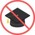 No Graduate`s cap sign or no education, no graduation flat vector icon isolated in white background for apps mobile, print and web Royalty Free Stock Photo