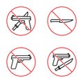 No gun and knife, weapons forbidden signs set on white background