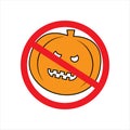 No halloween pumpkin. Orange icon. Red circle. Warning symbol. Attention insignia. Vector illustration. Stock image. Royalty Free Stock Photo
