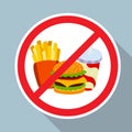 No hamburger, french fries and soft drink allowed sign.