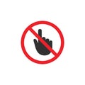 No Hand cursor sign icon. Do not touch or press. Hand pointer symbol. Red prohibition sign. Stop symbol. Stock Vector illustration Royalty Free Stock Photo