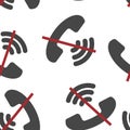 No handset vector icon on gray background. Flat image no phone icon seamless pattern on a white background