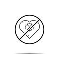 No heart, shamrock, four leaves icon. Simple thin line, outline vector of saint patricks day ban, prohibition, embargo, interdict Royalty Free Stock Photo