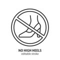 No high heel shoes warning. Recommendations for the treatment of varicose veins vector outline symbol.