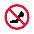 No high heels red prohibition sign. No high heels allowed sign.