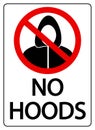 No hoods, prohibition sign with symbol and text.