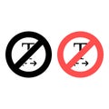 No horizontal, text icon. Simple glyph, flat of text editor ban, prohibition, embargo, interdict, forbiddance icons for ui