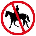 No horse riding forbidden sign symbol on white background, for situations where horse riding is not allowed.