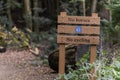 A no horses and no cycling signpost at the entrance of Chantry Woods on the North Downs Way near Guildford, Surrey Royalty Free Stock Photo