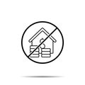 No house, dollar, coins icon. Simple thin line, outline vector of real estate ban, prohibition, embargo, interdict, forbiddance Royalty Free Stock Photo