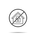 No house, key, clock icon. Simple thin line, outline vector of real estate ban, prohibition, embargo, interdict, forbiddance icons Royalty Free Stock Photo