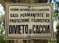 No hunting allowed (notice in Italian Royalty Free Stock Photo