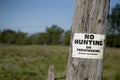 No hunting sign on post Royalty Free Stock Photo