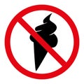 No ice cream symbol, prohibitory sign, red crossed out circle symbol with ice cream silhouette Royalty Free Stock Photo