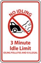 No Idling 3 Minute Idle Limit Sign On White Background