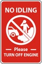 No Idling Turn Off Engine Sign On White Background