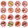 No insect sign icons set, isometric 3d style Royalty Free Stock Photo