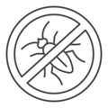 No insects thin line icon, pest control concept, Stop cockroach parasite warning sign on white background, Anti bug icon Royalty Free Stock Photo